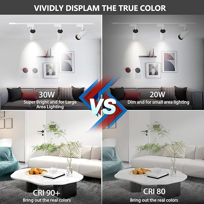 Ultra-Bright 25W 2000lm J&L Type LED Track Lighting System，6000K Cool Light Dimmable Brightness，with 6.5 FT Track Rails and Ceiling Spotlight Fixture Installation Package