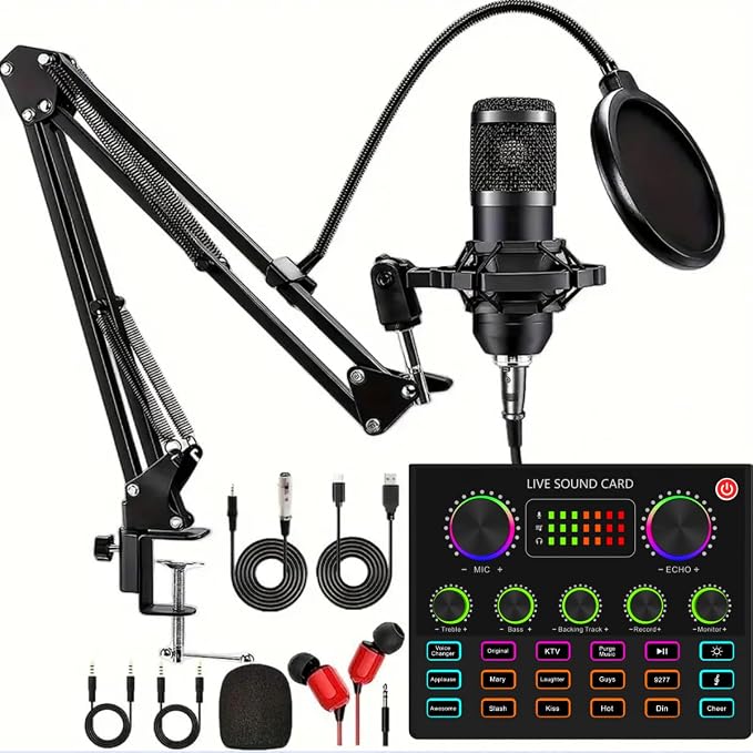 sktome Podcast Equipment Bundle, V8max Voice Changer with Podcast Microphone Bundle - Studio Condenser Microphone Perfect for Podcasting, Recording, Singing, Streaming and Gaming
