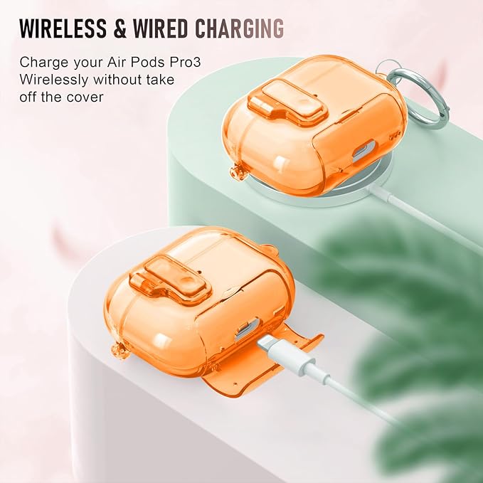 for AirPods Pro 3 Case (2025) with Cleaner Kit, Cute with Lock Clid and Cleaner Kit,[Auto Pop-Up] Soft TPU Clear Cover with Bracket & Dustproof Design for AirPods Pro Case with Keyring(2025)