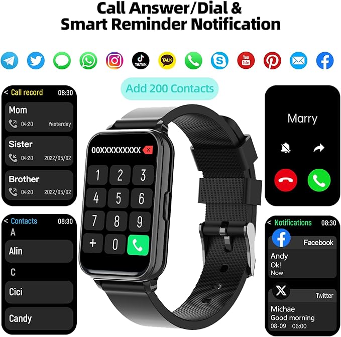 Smart Watch Fitness Tracker Make/Answer Calls for Women Men with Heart Rate Blood Oxygen Sleep Monitor Sports Modes Step Calorie Counter IP68 Waterproof for Android Phones and iPhone