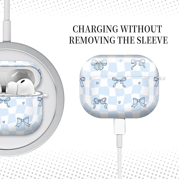 for AirPods Pro 3 Case, Compatible with AirPods Pro 3rd Generation Case (2025), Shockproof Protective Cover with Golden Carabine (Blue Bow Checkered)