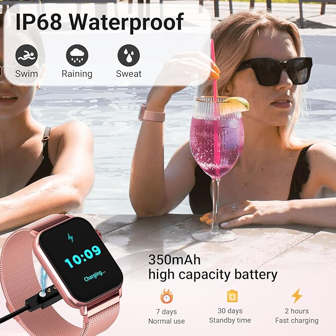 Smart Watches for Women, 1.83'' HD Fitness Tracker with Answer/Make Calls, Heart Rate/Sleep/SpO2 Monitor, 120+ Sport Modes, IP68 Waterproof, Compatible iPhone/Samsung/Android (Rose Gold)