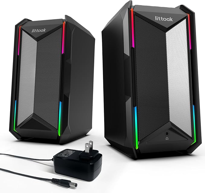 LITTOAK Computer Speakers for Music and Gaming, DC Adapter Powered Speakers for Desktop PC or Laptop, Bluetooth 5.3 Desktop Speaker, 10 RGB Modes, 3.5mm Aux in, Headphone Port, Type-c Port, 30W, 3 EQ