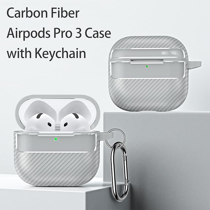 for Hard AirPods Pro 3 Case 2025|Cool Carbon Fiber Air Pods Pro 3 Case (Model A2700/A2931)|with Keychain|Airpod 3 Pro Cases for Man(Gray)