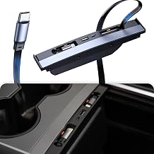 Fast Charging USB Hub for 2021-2024 Model Y/2021-2023 Model 3, Docking Hub Multi Ports & Retractable Cable, Center Console Hidden Charger Hub with Lightning Port (Not for Highland/Juniper) - Image 1
