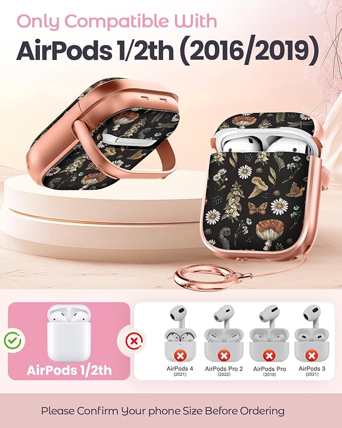 Coralogo for AirPods 2/1 Case with Safety Lock - Cute Cartoon for AirPods 1st/2nd Generation for Women Girls Fashion Stylish Mushroom Pattern Design Kawaii Girly Girlish Hard Protective Cover