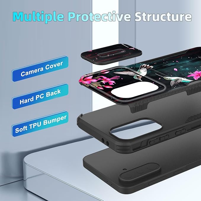 for Galaxy A36 5G/A56 5G Case Built in Slide Camera Lens Cover,Heavy Duty Shockproof Protection Dual Layer Case for Samsung Galaxy A36 5G/A56 5G 6.7" 2025,Flower Hummingbird