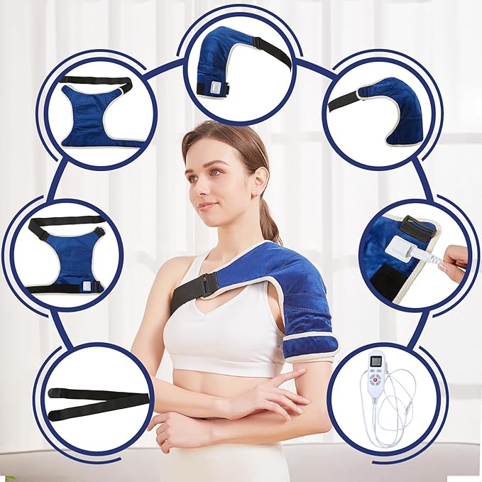 CAMECO 1 Pack Heated Shoulder Wrap for Rotator Cuff Pain, Heating Pad for Shoulder Pain Relief, Heated Shoulder Brace for Arthritis, Frozen Shoulder, Dislocation, Tendonitis, 0-90min Timer Auto-Off
