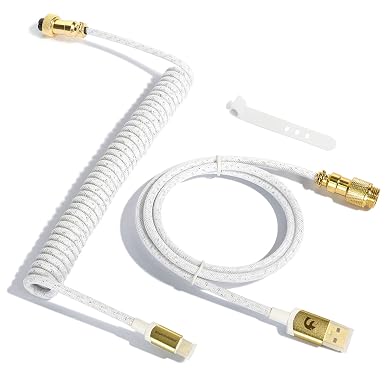 ZIYOU LANG C03 Custom Braided Coiled USB C to A Keyboard Cable-White