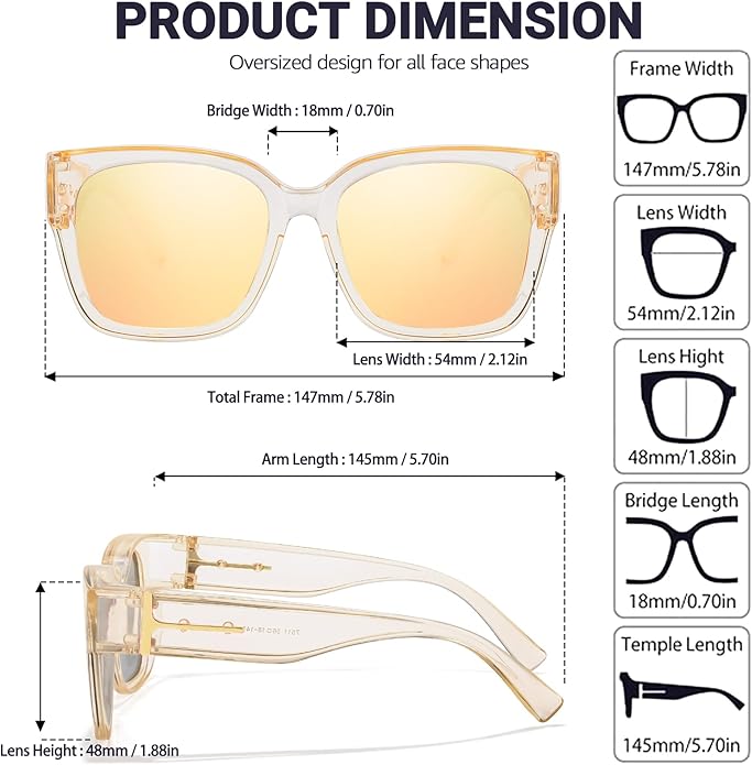 LVIOE 2 Pack Polarized Fit Over Sunglasses for Women Men Oversized Square Over Glasses Sunglasses with UV Protection LS7511