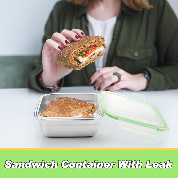 4 Pack Stainless Steel Sandwich Containers with Lids 25. 4 oz Metal Food Container for Lunch Boxes with Airtight Silicone Seal for Sandwiches and Snacks
