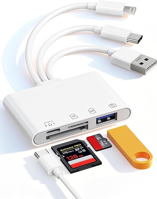 Flash Drive Adapter for iPhone/Android/PC, 4-in-1 Reader with SD/TF/USB-A/C