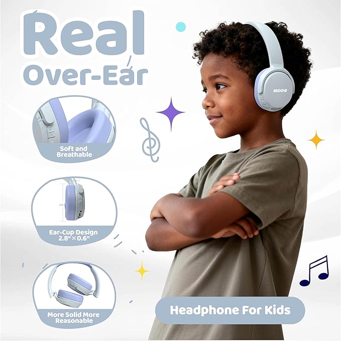 MIDOLA Headphones For Kids Bluetooth 5.4 Wireless 68H Play Time Volume Limit 85/94dB Over-Ear Foldable Headset,with Mic Wired Aux for Toddler Child Boy Girl School Pad Tablet Light Silver(Gray)/Purple