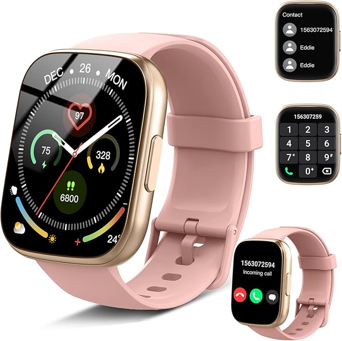 Smart Watch, 1.95" Smartwatch for Men Women(Answer/Make Call), Fitness Watch with 110+ Sports Modes/Heart Rate/Pedometer/Sleep Monitor, IP68 Waterproof Fitness Activity Tracker for Android iOS, Pink
