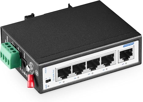 5 Port Mini Industrial Switch, 4 Ports and 1 Uplink, 10/100Mbps Fast Ethernet, Din Rail & Wall Mount Included, YuLinca Unmanaged IP30 (-40~185°F) Hardened Network Switch