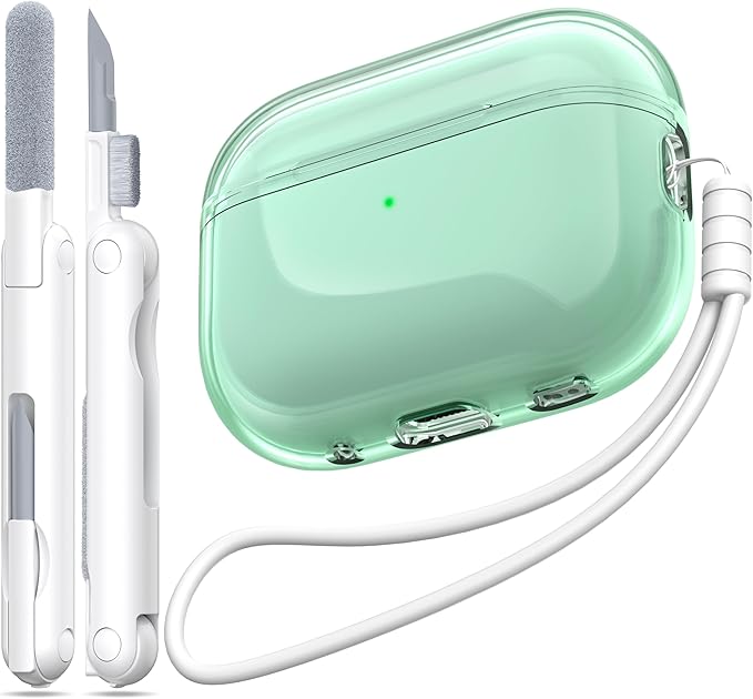 for Airpods Pro 2nd/1st Generation Case Cover, Compatible with Airpods Pro Case 2nd Gen USB C Charging Port, Clear Soft Transparent Military Grade Shockproof Case, Clear Green