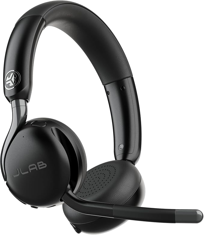 JLab, Go Work Gen 3, Wireless Headset, Boom Microphone, Noise Cancelling Mic, USB-C Dongle, Bluetooth Multipoint, Black
