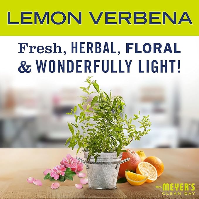 Mrs. MEYER'S Clean Day Lemon Verbena Scent Variety, 1 Room Freshener 8 OZ, 1 Liquid Dish Soap 16 OZ, 1 Liquid Hand Soap 12.5 OZ, 1 Multi-surface Cleaner 16 OZ, Lemon Verbena, 1 CT