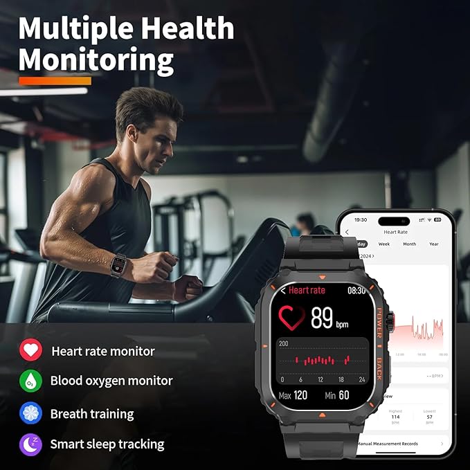 Military GPS Smart Watch for Men Pressure/Altitude/Compass,Fitness Smart Watch for Android Phones and iPhone,Outdoor Waterproof Fitness Tracker with Blood Oxygen/Heart Rate/Sleep/100+ Sport Modes