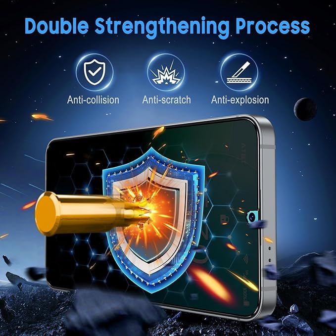 Uyiton UnBreak-Glass for Samsung Galaxy S24/S25 Privacy Screen Protector, [Ultrasonic Fingerprint Support][Auto-Alignment Frame] Scratch-Resistant Bubble-Free Tempered Glass Screen-2 Pack
