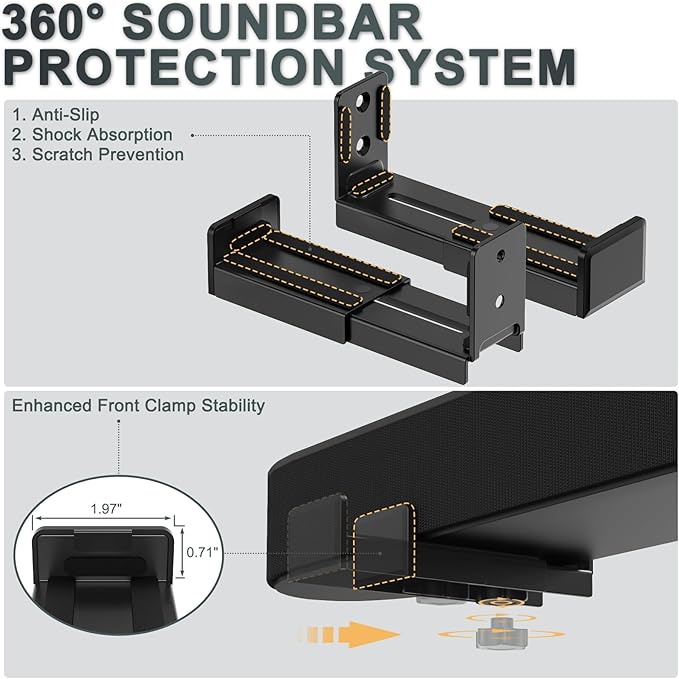 Universal Soundbar Wall Mount Bracket, Dual Speaker Wall Mount Compatible with TVs, Adjustable Depth 3.5-6.1 Inches, Holds up to 33 lbs, Sound Bar Mounting Kit, Black