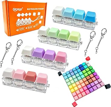 Clicky Keyboard Fidget Toy 4 Pack, 86 Keycaps for Color Mixes