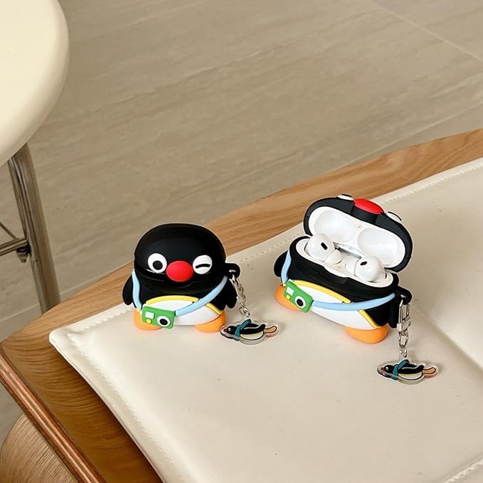 Case Compatible with Airpods 3, Cute Kawaii Camera Penguin Design Earbuds Cover, Kids Boys Girls Portable Accessories Soft Silicone Wireless Earphone Shockproof Protector for Gifts