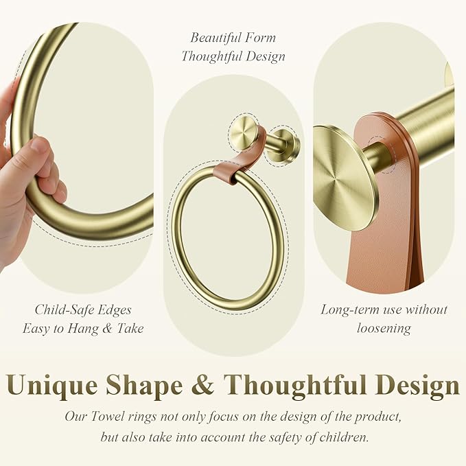 Luxury Handbag-Inspired Towel Ring - Genuine Leather & Gold Accent Hand Towel Holder, Stainless Steel 304, Waterproof & Rustproof - Elegant Hand Towel Holder for Bathroom, Kitchen, Bedroom Organizer