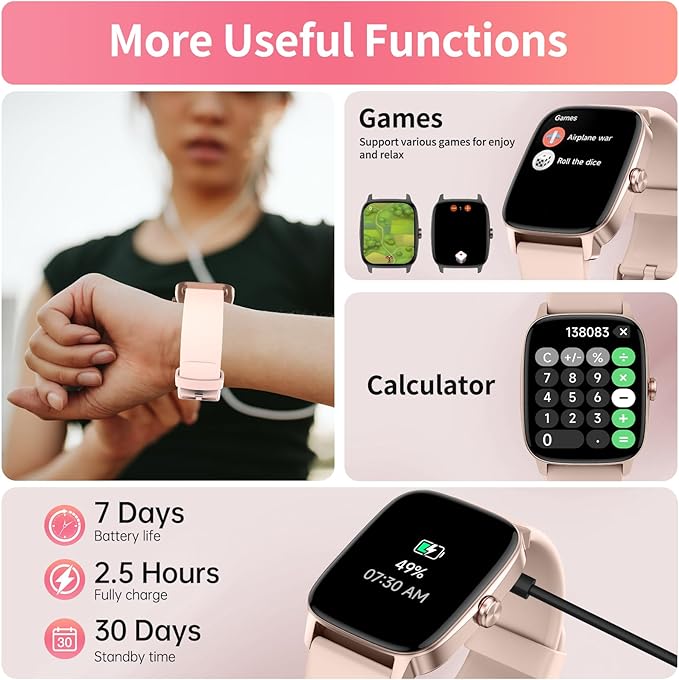 YMZ Smart Watch for Men Women, IP68 Waterproof, Bluetooth Calling, Fitness Tracker, Sleep Monitoring, 1.85'' DIY Dial, AI Built-in, 7 Days Battery, Compatible with Android & iOS