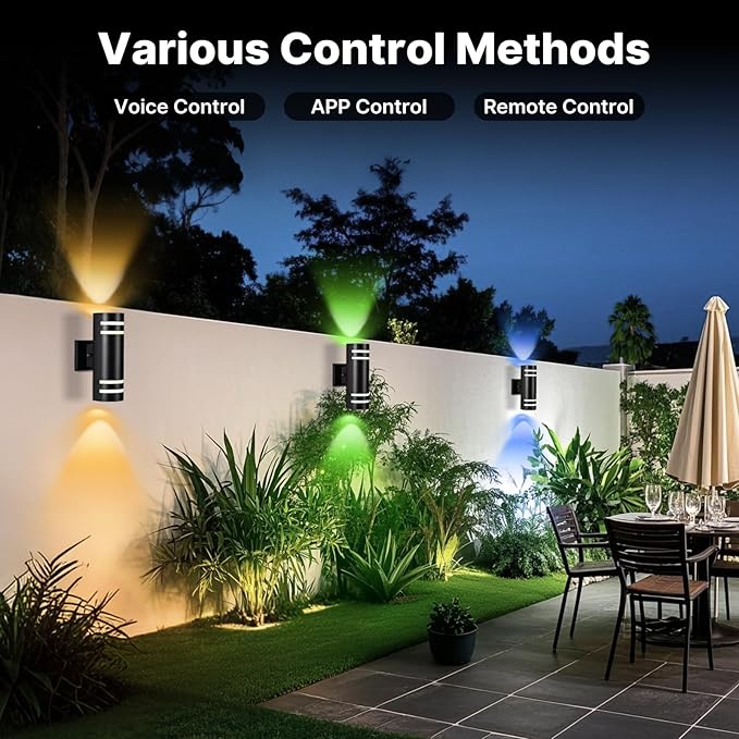 RGB Up and Down Lights Outdoor Wall Lights 4 Packs, Smart Color Changing Outdoor Wall Sconce WiFi Voice & App Control,Aluminum Waterproof Exterior Lights for Porch Compatible with Alexa