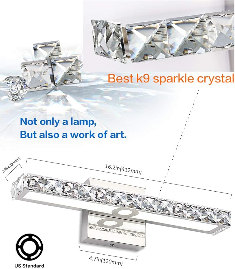 SOLFART Crystal LED Vanity Lights Wall Mirror Vanity Light Fixtures for Bathroom Vanity Bedroom Lighting