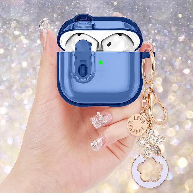 (with Safety Lock) VISOOM 2025 Clear Cases for Airpods iPods 4 Case Cover Women, Bling Airpod iPod 4 Case Soft 4th Gen Air Pods iPods Cases with Keychain for Apple Headphones Airpods4 Generation-Blue