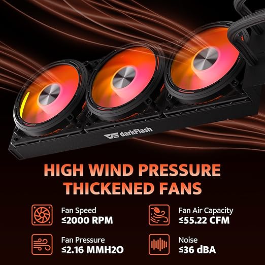 darkFlash DE360 All-in-one Liquid CPU Cooler, 2.88” LCD Screen with 480 * 480 Resolution, ARGB Sync, PWM Fans 360mm Radiator, CPU PC Aio Cooler Compatible with Intel 1851/1700, AMD AM4/AM5 (Black)