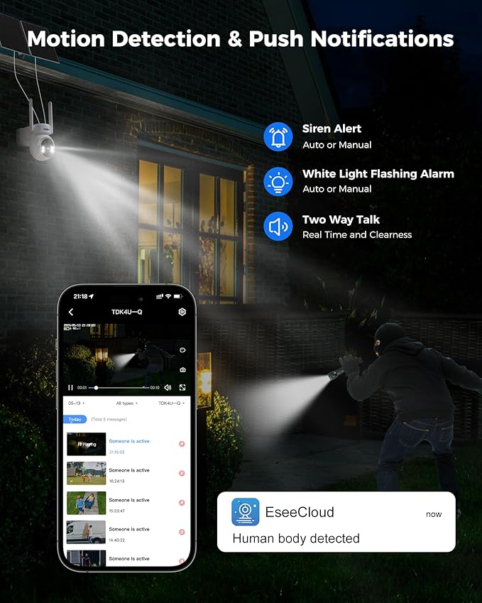 Hiseeu 4G LTE Cellular Security Camera Solar Powered, No WiFi Security Camera Wireless Outdoor, 24/7, PIR Motion, 2 Way Talk, 360° PTZ, 2K Color Night Vision, 64G SD & SIM Card Included