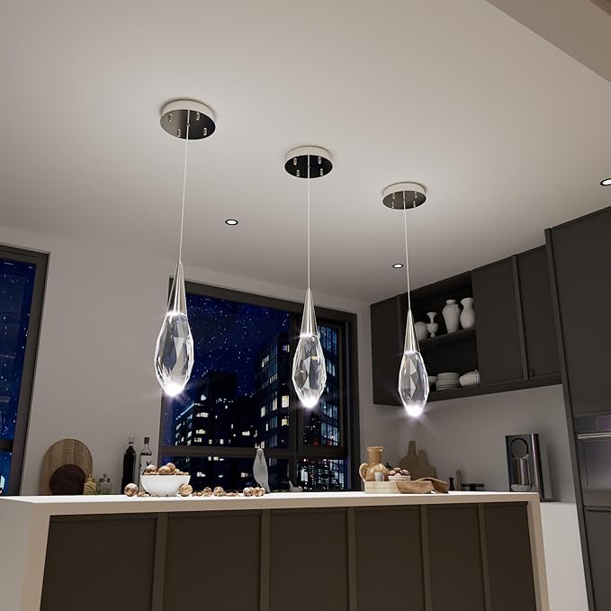Pendant Light Kitchen Islan 1-Light Silver Small Chandelier Modern Crystal Pendant Light Fixture for Dining Room, Living Room,Bedroom, Foyer