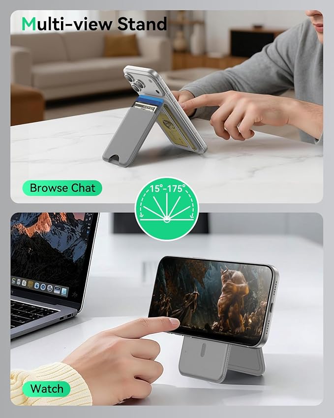 for MagSafe Wallet with Stand, 5 Card Holder, Slim Leather Magnetic Wallet for iPhone 17/16/15/14/13/12 Pro Max Plus Air Series, 3 Card Slots & 1 Cash Slot,Grey