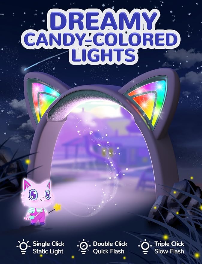 iClever Kids Headphones Cat Ear, LED Light Up, 85dBA Safe Volume, Stereo Sound Toddler Headphones for Travel School, Foldable 3.5mm Wired Kids Headphone for iPad Tablets, Meow Lollipop-Purple