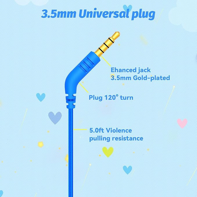 V1 Kids Headphones, Wired Stereo Foldable Tangle-Free 3.5mm Adjustable On-Ear Headphones for Kids for School/Toddlers/Childrens/Teens/Boys/Girls/Ipad/Tablet/Kindle/Phones/Travel/Plane (Blue-RV)