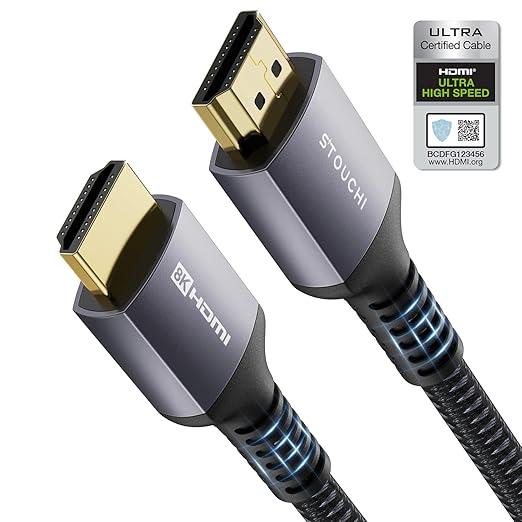Stouchi HDMI Cables eARC 10FT (Certified) 48Gbps Ultra High Speed HDMI® Cable Braided Nylon 8K@60 4K120Hz 2K144Hz HDR10 4:4:4 HDCP 2.2&2.3 Dolby Compatible for PS5, Mac mini M4 2024, UHD TV and PC
