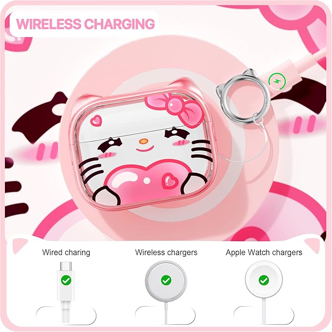 RFUNGUANGO is Compatible with AirPods Pro 3 Protective case, with Mobile Phone Holder Function, Multiple Colors Available, Suitable for AirPods Pro 3 Protective case,Pink + Cute