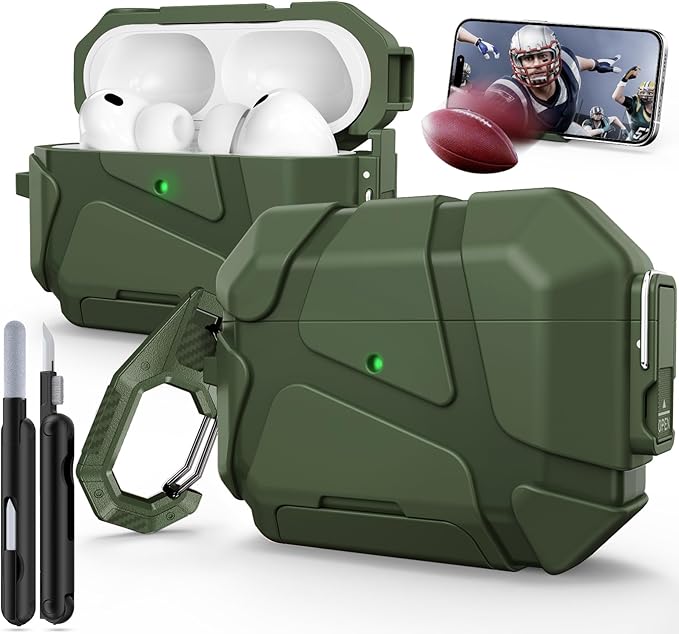 for AirPods Pro 3rd Case (2025 New),Secure Lock & Phone Stand Design Compatible with Airpods Pro 3 Generation Cover with Cleaner Kit-Green