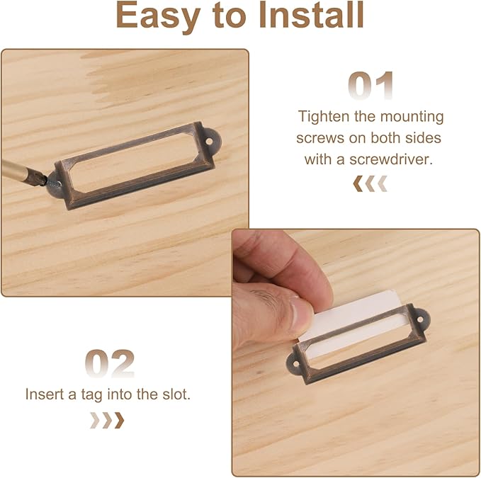 PATIKIL 70x33mm Metal Label Holders, 30 PCS Label Name Card Tag Frames with Screws for Office Library File Cabinets Shelves Wood Drawers Fabric Bins, Red Bronze