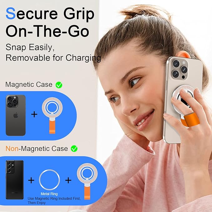 Magnetic Phone Ring Holder,Two-Sided Magnetic Cell Phone Grip Stand Ring Kickstand,360°Rotating Finger Stand Compatible for iPhone 16,15,14,13 12 Pro/Max/Plus,Samsung Galaxy,Android,Golden