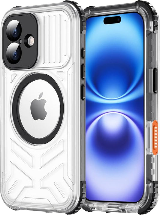 Red2Fire for iPhone 16 Case Waterproof, [Built-in Screen Protector & Camera Protector][Compatible with MagSafe][Full Body Shockproof][IP68 Waterproof][Dustproof] Phone Case 6.1" Black