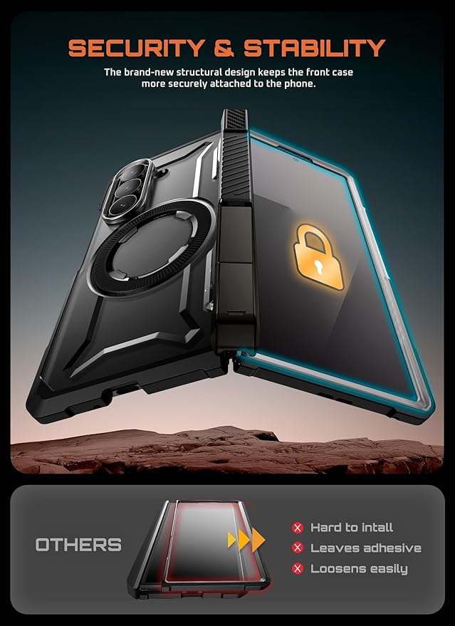 SUPCASE for Samsung Galaxy Z Fold 7 Case with Kickstand (UB Grip), [Built-in Tempered Glass Screen Protector] [Hinge Coverage] Military-Grade Protection Phone Case, Black