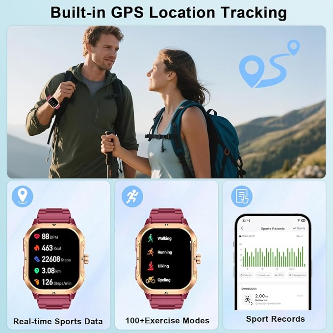 GPS Smart Watch (Answer/Make Calls), 2.06" Smartwatch for Women with Sleep Heart Rate Step SpO2 Monitor, Voice Assistant, IP68 Waterproof Activity Tracker, 100+ Sport Modes Fitness for Android/iPhone