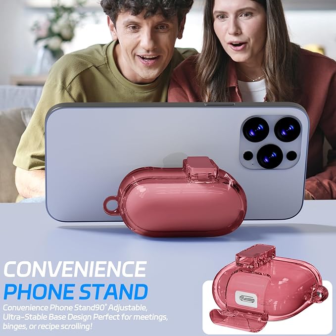 for AirPods 4 Case with Phone Stand & Safety Lock, Auto-Open Clear AirPod Case Compatible with Apple AirPods 4th Gen 2024, Anti-Scratch & Shockproof Protective Cover with Cleaning Kit & Keychain
