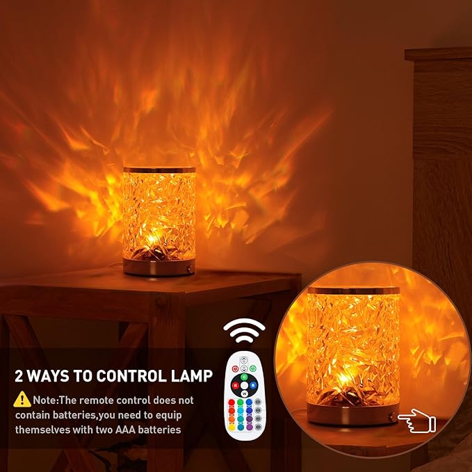 Ocean Wave Crystal Table Lamp Touch Control, RGB Color Changing Night Light with Remote, Dimmable Cool Water Lights for Bedroom, Living Room Wall Decor, Ambient Lighting for Dinner/Bars/Game room