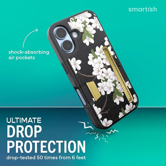 Smartish® iPhone 17 Wallet Case - Wallet Slayer Vol. 2 [Slim + Protective] Credit Card Holder w/Kickstand - Drop Tested Hidden Card Slot Cover for Apple iPhone 17 - Very Cherry Blossom