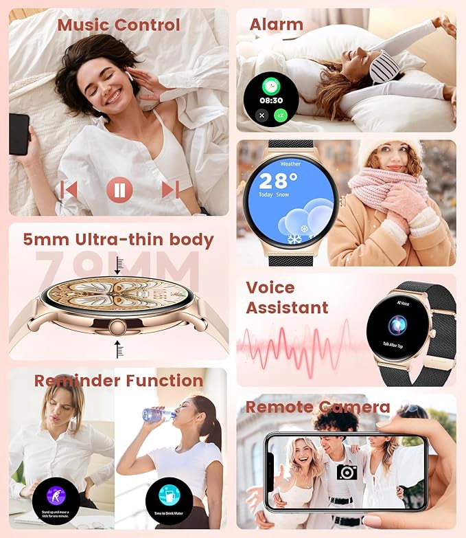 LIGE Smart Watches for Women with Answer/Make Calls, 1,43" HD AMOLED Smart Watch with 120+Sports Fitness Tracker/Calorie, IP68 Waterproof Reloj Inteligente para Mujer, Android iOS SmartWatch